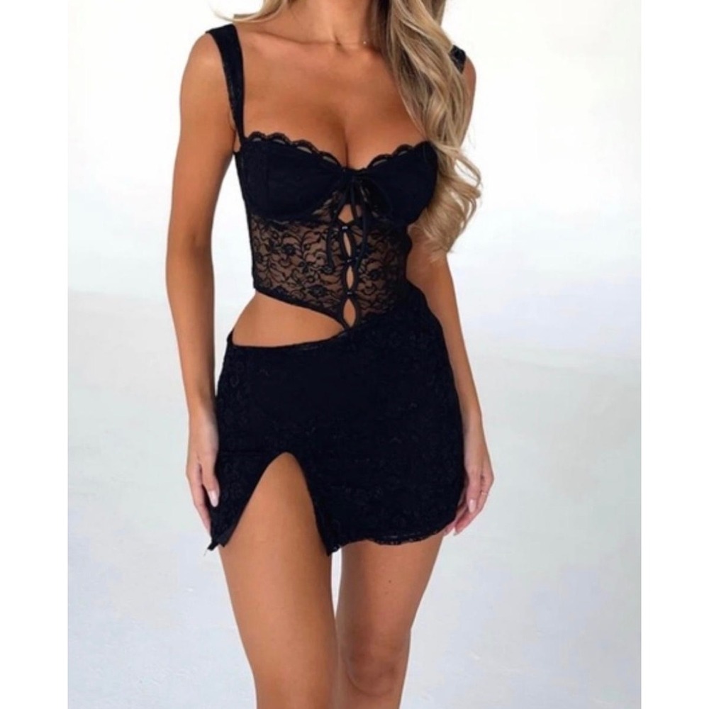 🆕 OUTCAST Pheonix Black Stretch Lace Cutout Going Out Sexy Club Dress XS